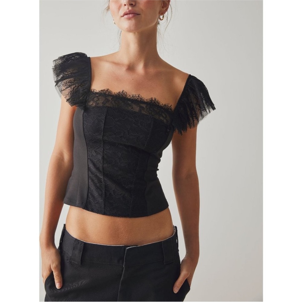 Free People Black Lace Top